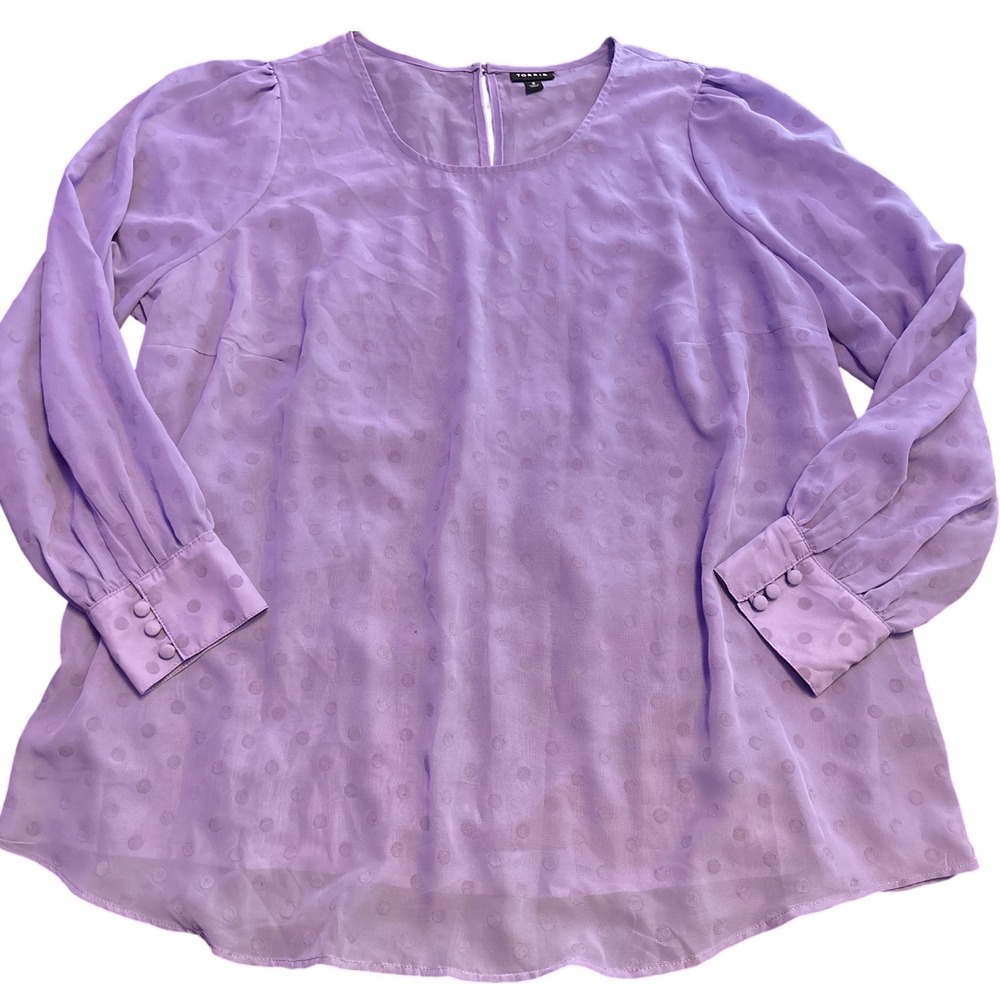 Torrid Bougainvillea Lavender Chiffon Clip Dot Puff Sleeve Top Plus Size 2